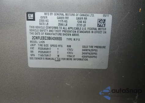 2011 Chevrolet Equinox Lt from USA, damaged, VIN 2CNFLEEC3B6436655